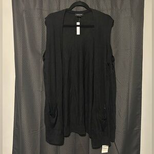 NEW Trouvé by Nordstrom Open Shoulder Black Cardigan Pockets Linen/Viscose Sz XL